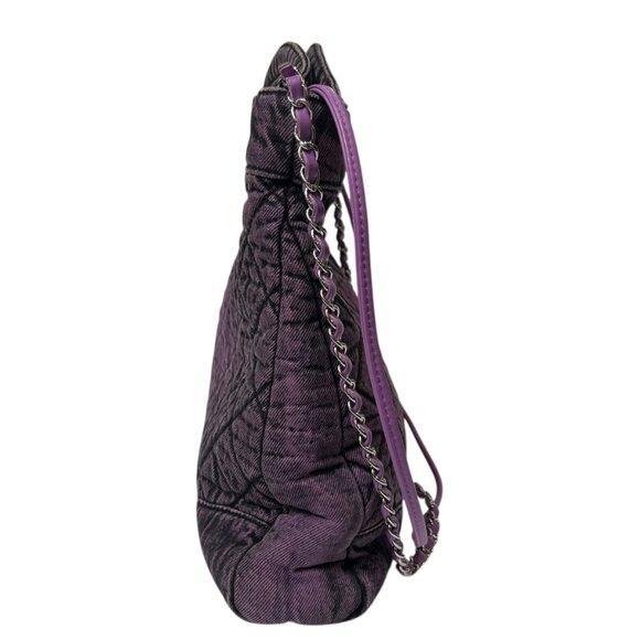 $3200 NWT CHANEL 2020C Purple Black Acid Wash Denim Quilted Small Shopping Bag - Picture 7 of 16